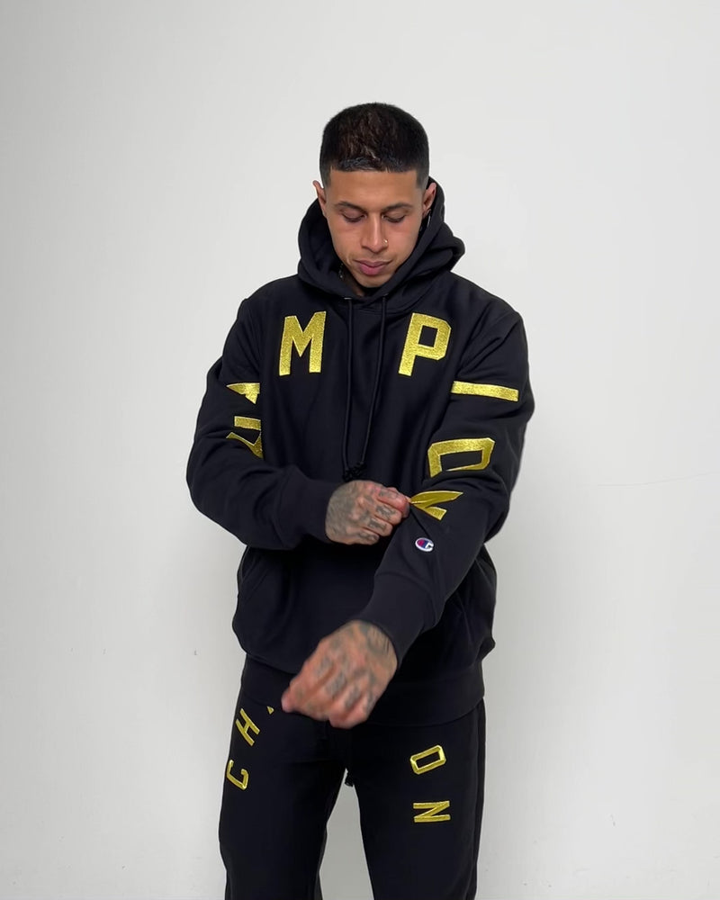 Champion Reverse Weave Large Arch Hoodie Black/Gold