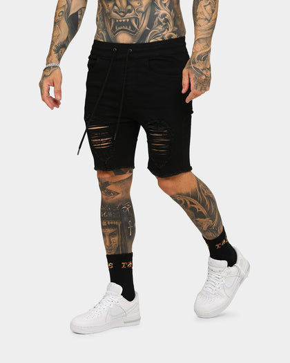 ENES Gunner Skinny Ripped Shorts Black