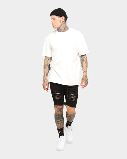 ENES Gunner Skinny Ripped Shorts Black