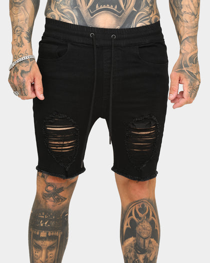 ENES Gunner Skinny Ripped Shorts Black