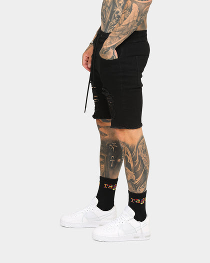 ENES Gunner Skinny Ripped Shorts Black
