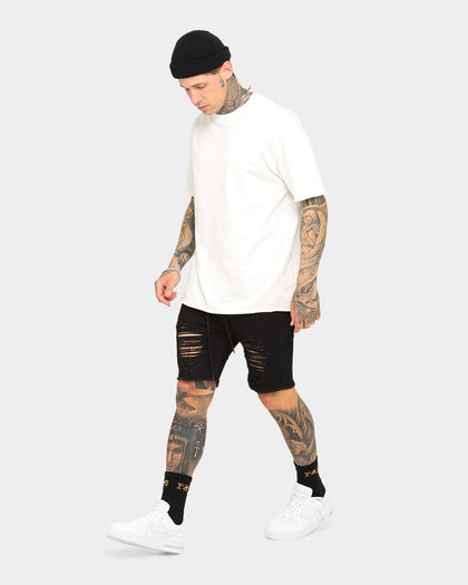 ENES Gunner Skinny Ripped Shorts Black