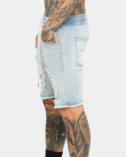 ENES Gunner Skinny Ripped Short Light Blue