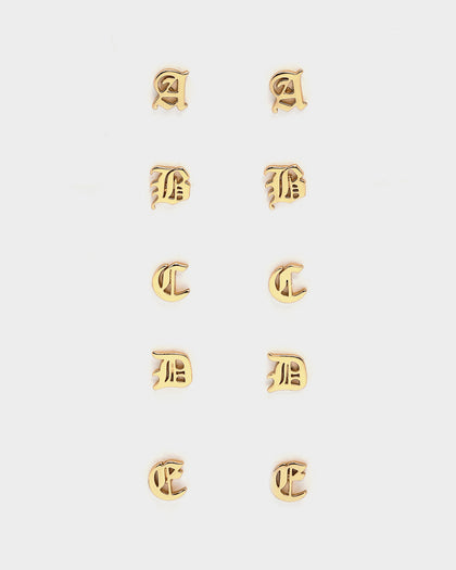 Raising Hell Women's Gothic Alphabet Stud Earrings Gold
