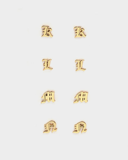 Raising Hell Women's Gothic Alphabet Stud Earrings Gold