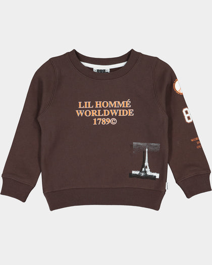 Lil Homme Kids' Worldwide Crewneck Dark Brown