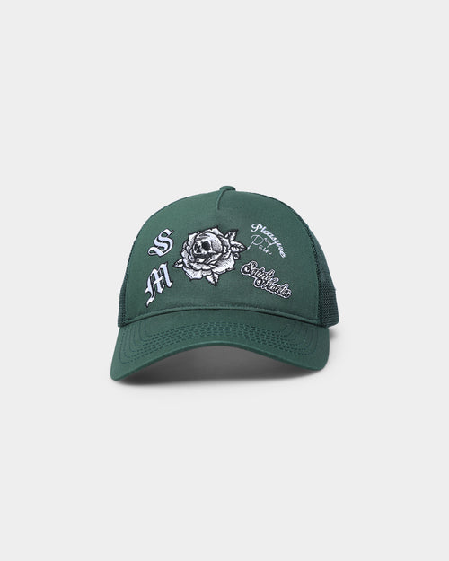 Saint Morta Skull Flower Trucker Snapback Dark Green
