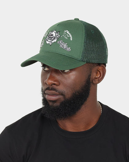 Saint Morta Skull Flower Trucker Snapback Dark Green