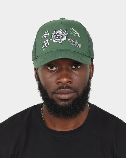 Saint Morta Skull Flower Trucker Snapback Dark Green