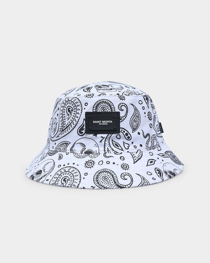 Saint Morta Paisley Skulls Bucket Hat White/Black