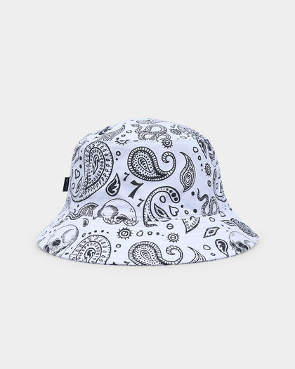 Saint Morta Paisley Skulls Bucket Hat White/Black