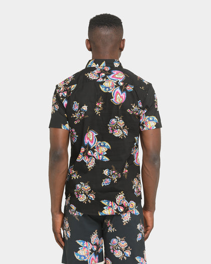 Brixton Charter Print Short Sleeve Woven Shirt Black/Purple