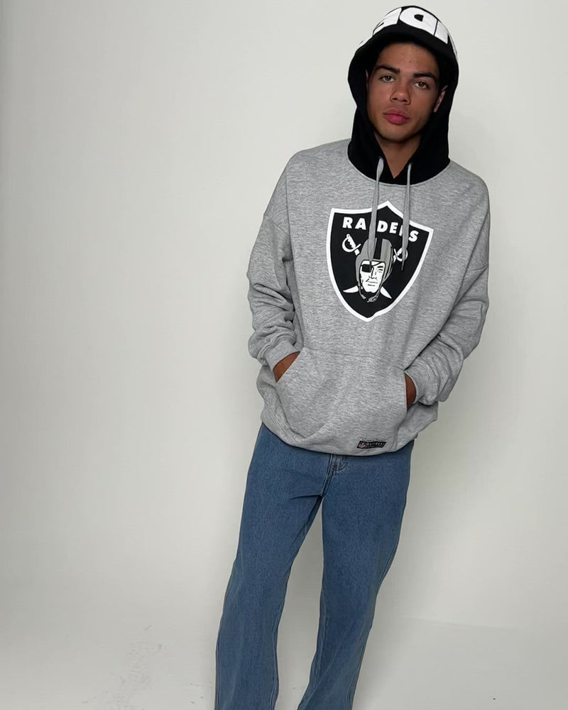 Majestic Athletic Las Vegas Raiders Contrast Wordmark Hoodie Grey Marl